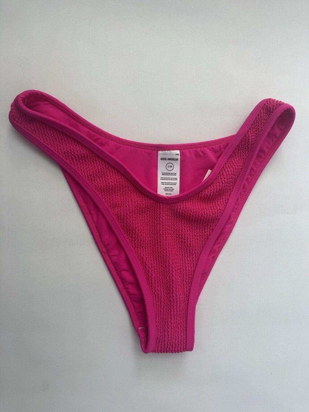 Good American Always Fits Bikini Bottom Pink Glow Textured Cheeky S/M NWT